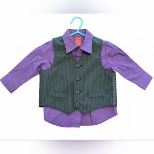 🖤 Arrow Purple Shirt with Pinstripe Vest